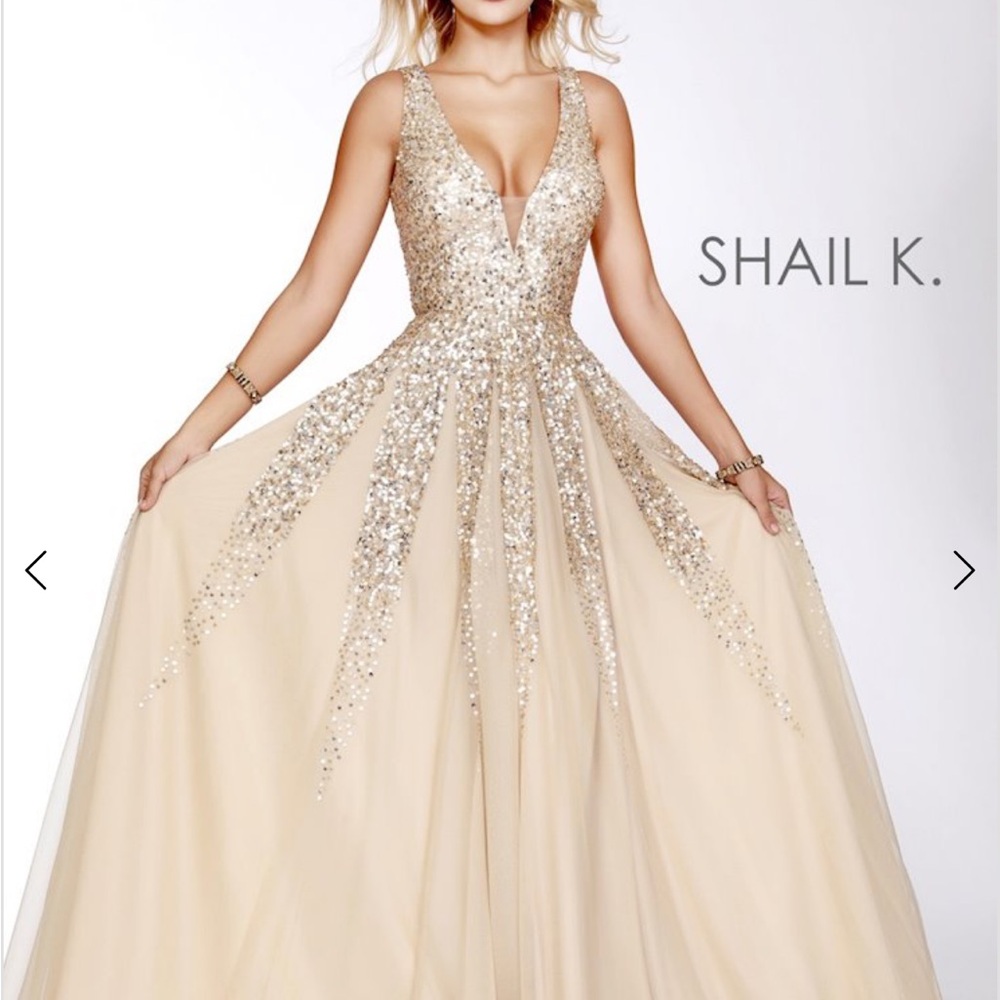 Shail K. Gold Sequin Prom Dress
